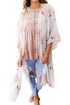 Sexy White Floral Side Slit Boho Kimono